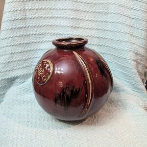 Medallion Flambe Oxblood Glaze Chinese Porcelain Pottery Round Vase Brush Stroke
